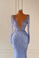 New Arrival V-Neck Long Sleeves Mermaid Evening Party Gowns with Beads-Dbrbridal