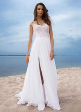 New Boho Garden Wedding Dresses Chiffon V Neck A Line Split Front Bridal Dresses For Summer Beach Wedding-Dbrbridal