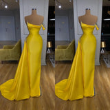 New Bright Yellow Mentallic Sequins Overskirt Prom Dress One shoulder-Dbrbridal