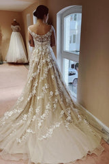 New In Long A-line Lace Wedding Dresses With Train-Dbrbridal