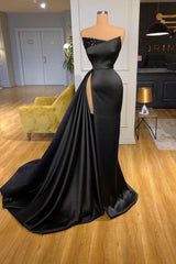 New In Long Black Sleeveless Evening Prom Dresseses With Split Online-Dbrbridal