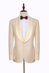 Noble Champagne Jacquard Wedding Tuxedos for Groom Silk Shawl Lapel Prom Suits-Dbrbridal