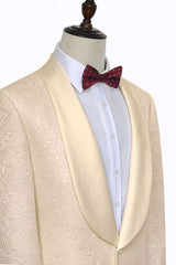 Noble Champagne Jacquard Wedding Tuxedos for Groom Silk Shawl Lapel Prom Suits-Dbrbridal