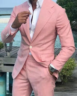 Notched Lapel Prom Tuxedos Linen Wedding Party Groomsman Suits-Dbrbridal