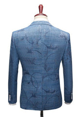 Ocean Blue Wood Men's Business Suitss Online Notched Lapel Print Tuxedo-Dbrbridal