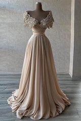 Off-Shoulder S-Line Long Prom Dress With Beads and Pearls-Dbrbridal