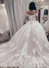 Off-The-Shoulder Ball-Gown Lace Wedding Dresses-Dbrbridal