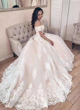 Off-The-Shoulder Ball-Gown Lace Wedding Dresses-Dbrbridal