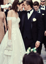 Off-The-Shoulder Ball-Gown Lace Wedding Dresses Tulle-Dbrbridal