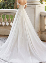 Off-The-Shoulder Ball-Gown Wedding Dresses Short Sleeves Tulle Lace Appliques-Dbrbridal