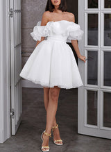 Off-The-Shoulder Chic A-line Organza Wedding Dress-Dbrbridal