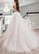 Off-the-Shoulder Chic A-line Tulle Wedding Dresses Lace Appliques-Dbrbridal