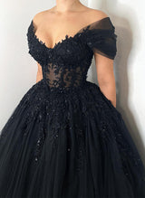 Off-The-Shoulder Chic A-line Wedding Dress Short Sleeves in Lace Tulle-Dbrbridal