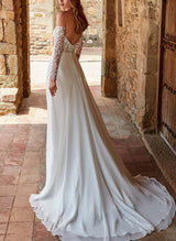 Off-The-Shoulder Chic A-line Wedding Dresses Lace Long Sleeves-Dbrbridal