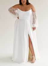 Off-The-Shoulder Chic A-line Wedding Dresses Long Sleeves Split Front-Dbrbridal