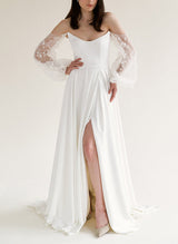 Off-The-Shoulder Chic A-line Wedding Dresses Long Sleeves Split Front-Dbrbridal
