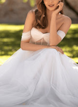 Off-The-Shoulder Corset Wedding Dresses Detachable Sleeveless Boho Garden Princess-Dbrbridal