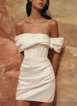 Off-The-Shoulder Detachable Satin Wedding Dresses-Dbrbridal
