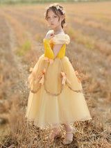 Off The Shoulder Korean Velvet Sleeveless Ankle Length A-line Pleated Formal Kids Princess Dresses-Dbrbridal