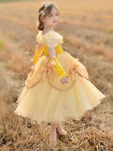 Off The Shoulder Korean Velvet Sleeveless Ankle Length A-line Pleated Formal Kids Princess Dresses-Dbrbridal