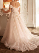Off-The-Shoulder Lace Tulle Wedding Dresses for Plus Size-Dbrbridal