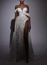 Off-The-Shoulder Lace Wedding Dresses Split Front-Dbrbridal