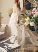 Off-The-Shoulder Long Sleeves Boho Garden Lace Tulle Wedding Dresses-Dbrbridal