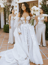 Off-The-Shoulder Long Sleeves Boho Garden Lace Tulle Wedding Dresses-Dbrbridal