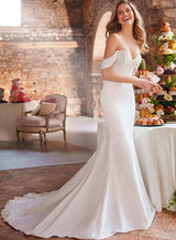 Off-The-Shoulder Mermaid Fitted Lace Wedding Dresses-Dbrbridal