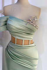 Off-the-Shoulder Mermaid Prom Dress in Dusty Sage with Beads-Dbrbridal