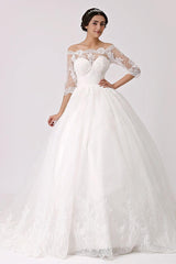 Off The Shoulder Princess Lace Wedding Dress With Illusion Neckline Exclusive-Dbrbridal