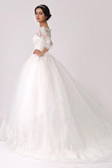 Off The Shoulder Princess Lace Wedding Dress With Illusion Neckline Exclusive-Dbrbridal