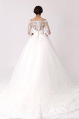 Off The Shoulder Princess Lace Wedding Dress With Illusion Neckline Exclusive-Dbrbridal
