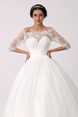 Off The Shoulder Princess Lace Wedding Dress With Illusion Neckline Exclusive-Dbrbridal