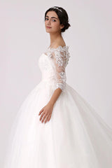 Off The Shoulder Princess Lace Wedding Dress With Illusion Neckline Exclusive-Dbrbridal