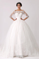 Off The Shoulder Princess Lace Wedding Dress With Illusion Neckline Exclusive-Dbrbridal