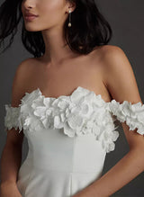 Off-the-Shoulder Satin Wedding Dresses Appliques Lace-Dbrbridal