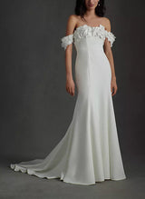 Off-the-Shoulder Satin Wedding Dresses Appliques Lace-Dbrbridal