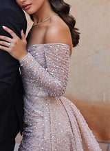 Off-The-Shoulder Sequined Wedding Dresses Split Front-Dbrbridal