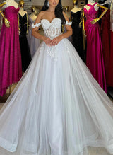 Off-The-Shoulder Sleeveless Chic A-line Sweep Train Wedding Dresses-Dbrbridal