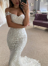 Off-The-Shoulder Sleeveless Lace Wedding Dresses Mermaid Fitted-Dbrbridal