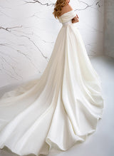 Off-The-Shoulder Sleeveless Satin Wedding Dress Split Front Chic A-line-Dbrbridal