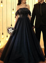 Off-The-Shoulder Sleeveless Sequined Ball-Gown Wedding Dresses-Dbrbridal