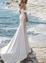 Off-The-Shoulder Sleeveless Sweep Train Wedding Dresses Lace-Dbrbridal