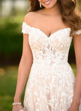 Off-the-Shoulder Sleeveless Tulle Sweep Train Wedding Dress Appliques Lace-Dbrbridal