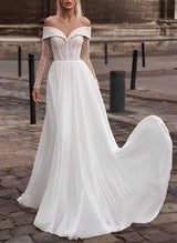 Off-The-Shoulder Sleeveless Wedding Dress-Dbrbridal