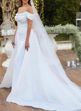 Off-The-Shoulder Sleeveless Wedding Dress Sequins-Dbrbridal