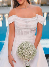 Off-The-Shoulder Sleeveless Wedding Dress Sequins-Dbrbridal