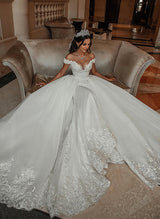 Off-The-Shoulder Sleeveless Wedding Dresses Appliques Lace-Dbrbridal