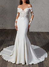 Off-the-Shoulder Sweep Train Wedding Dress Lace Mermaid Fitted-Dbrbridal